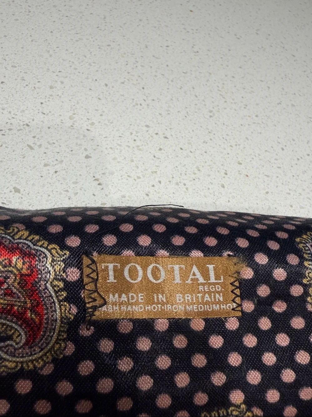 TOOTAL - Silk Paisley & Polka Dot Scarf with Fringe - Navy & Burgundy